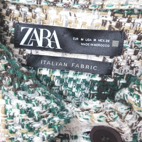 ZARA Italian Fabric Plaid Flannel Jacket Button Up Shacket Green Check M - Picture 6 of 8